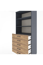 Hyperion Dolap 3 Raflı 5 Çekmeceli 88x44x195 Antrasit-Çam