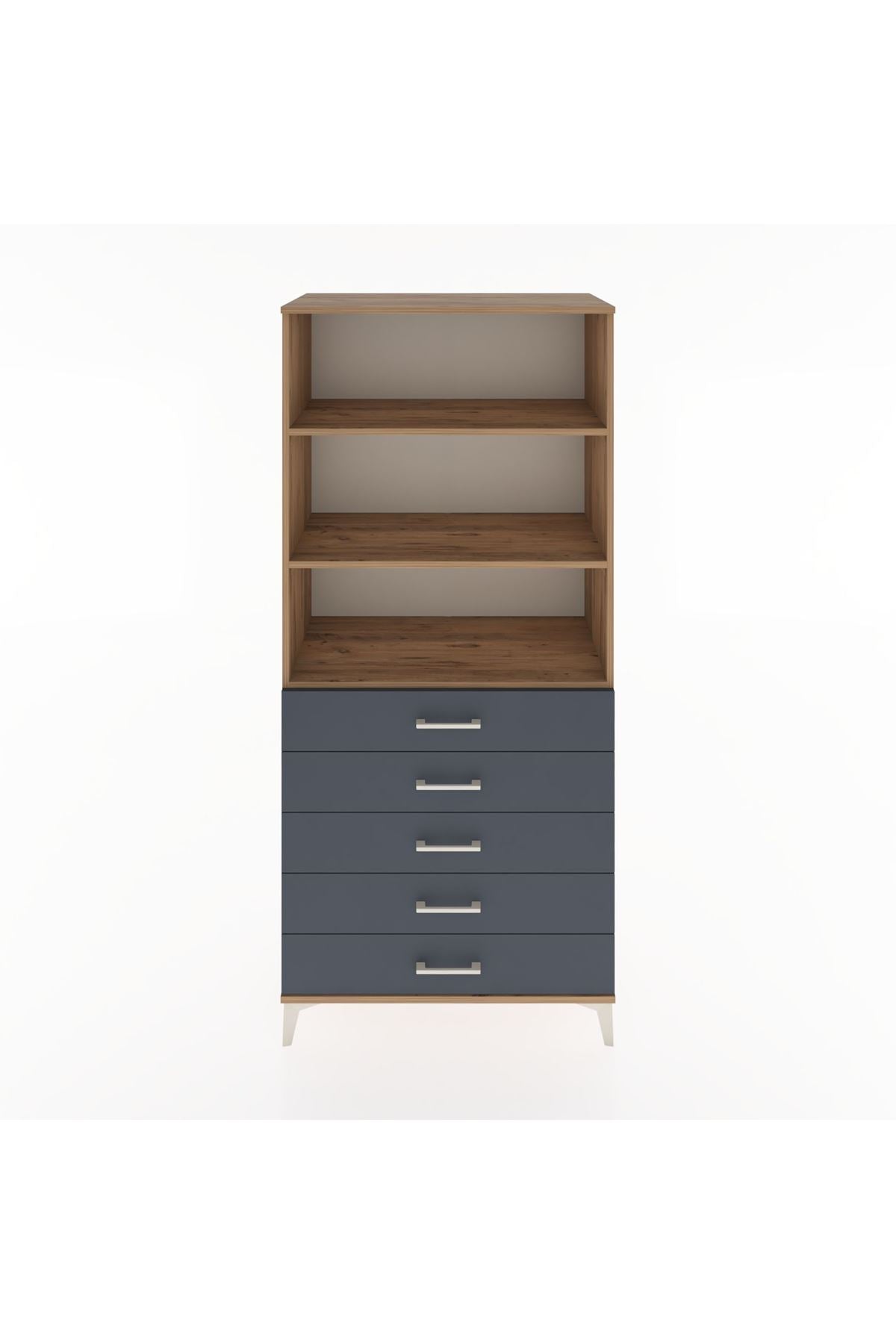 Hyperion Dolap 3 Raflı 5 Çekmeceli 88x44x195 Çam-Antrasit