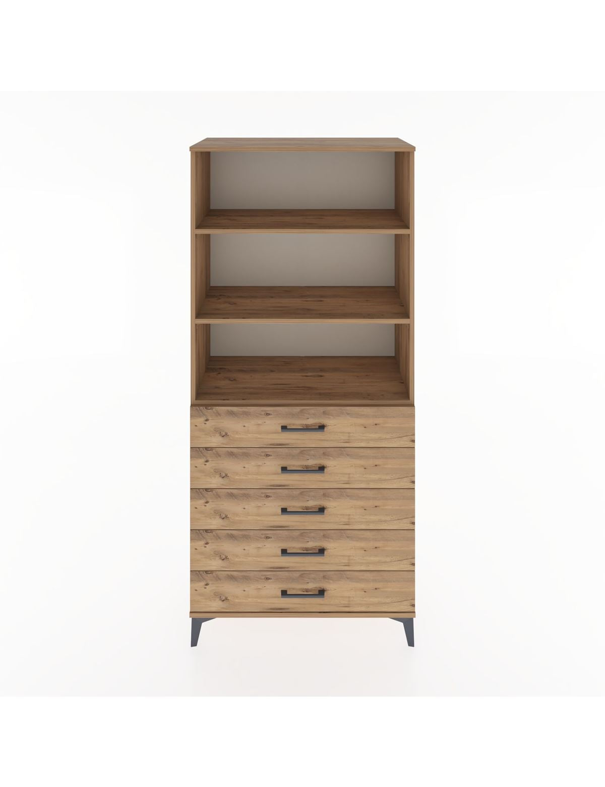 Hyperion Dolap 3 Raflı 5 Çekmeceli 88x44x195 Çam-Çam