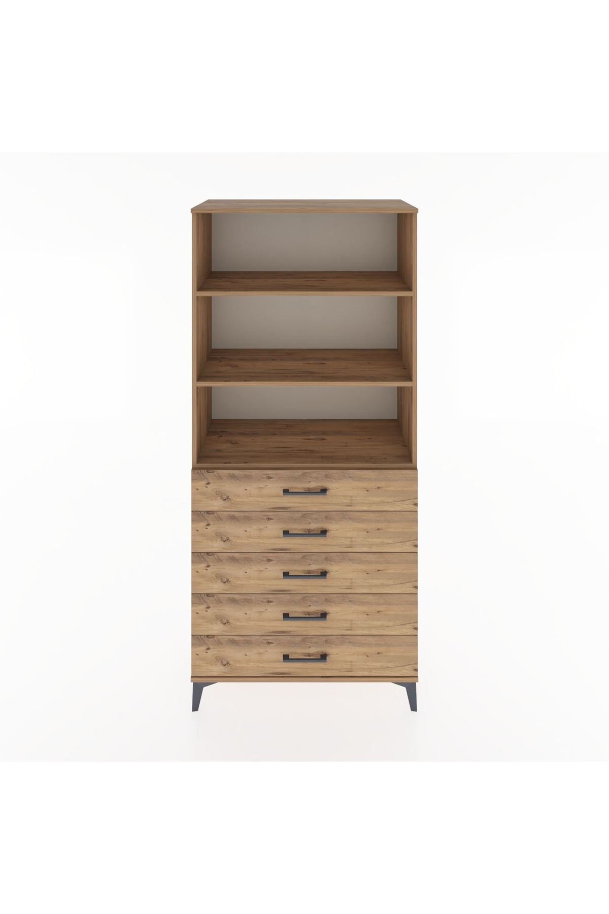 Hyperion Dolap 3 Raflı 5 Çekmeceli 88x44x195 Çam-Çam
