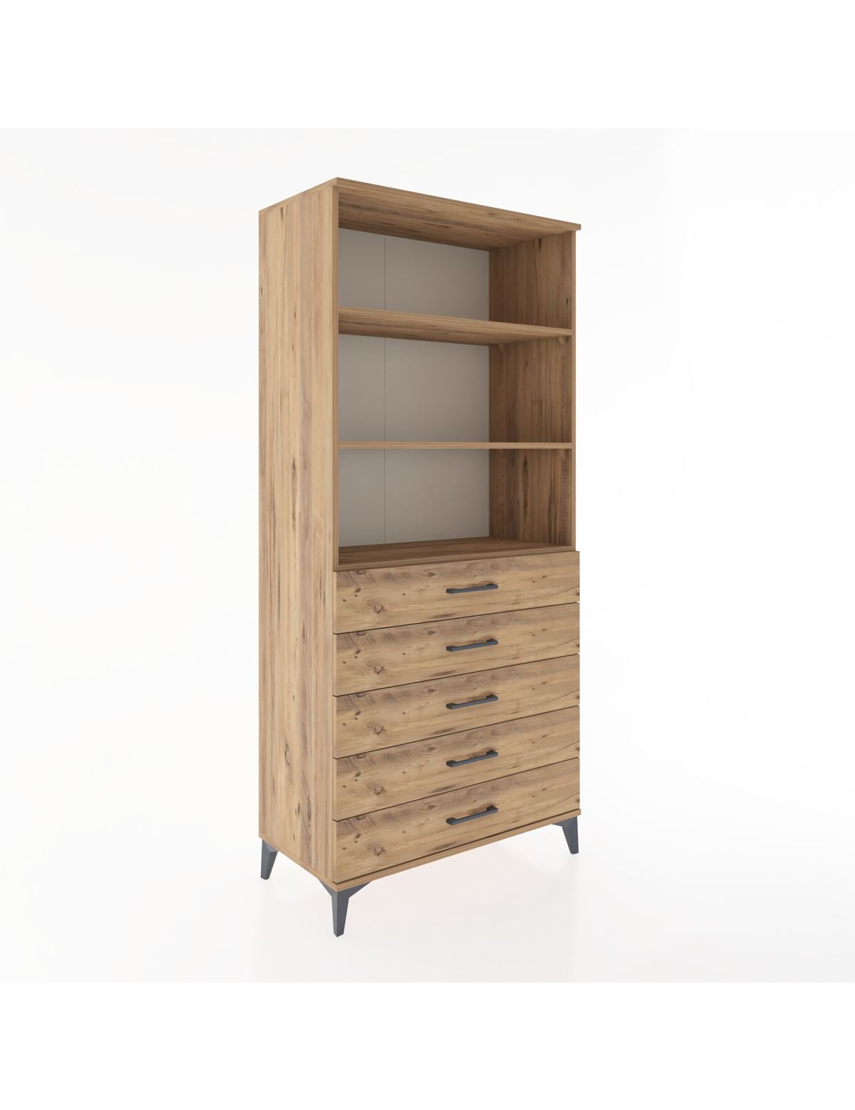 Hyperion Dolap 3 Raflı 5 Çekmeceli 88x44x195 Çam-Çam