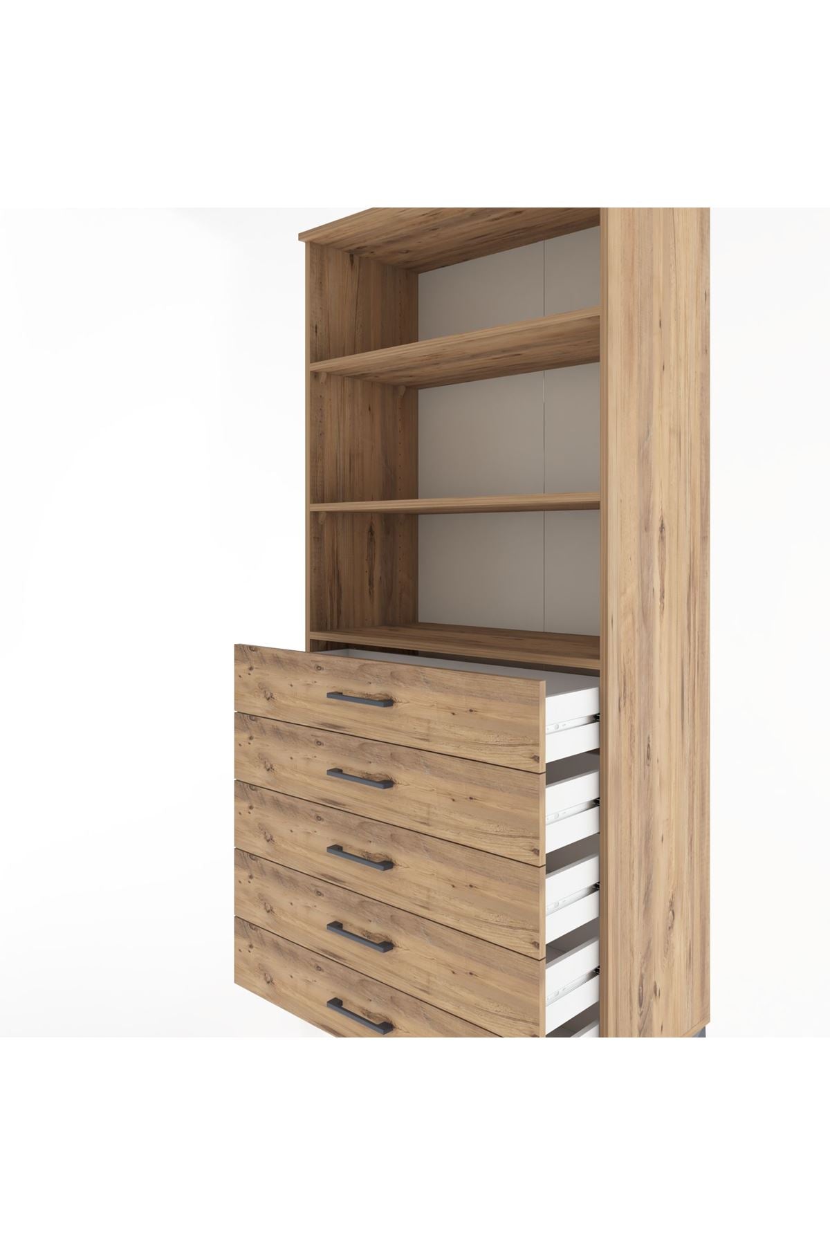 Hyperion Dolap 3 Raflı 5 Çekmeceli 88x44x195 Çam-Çam