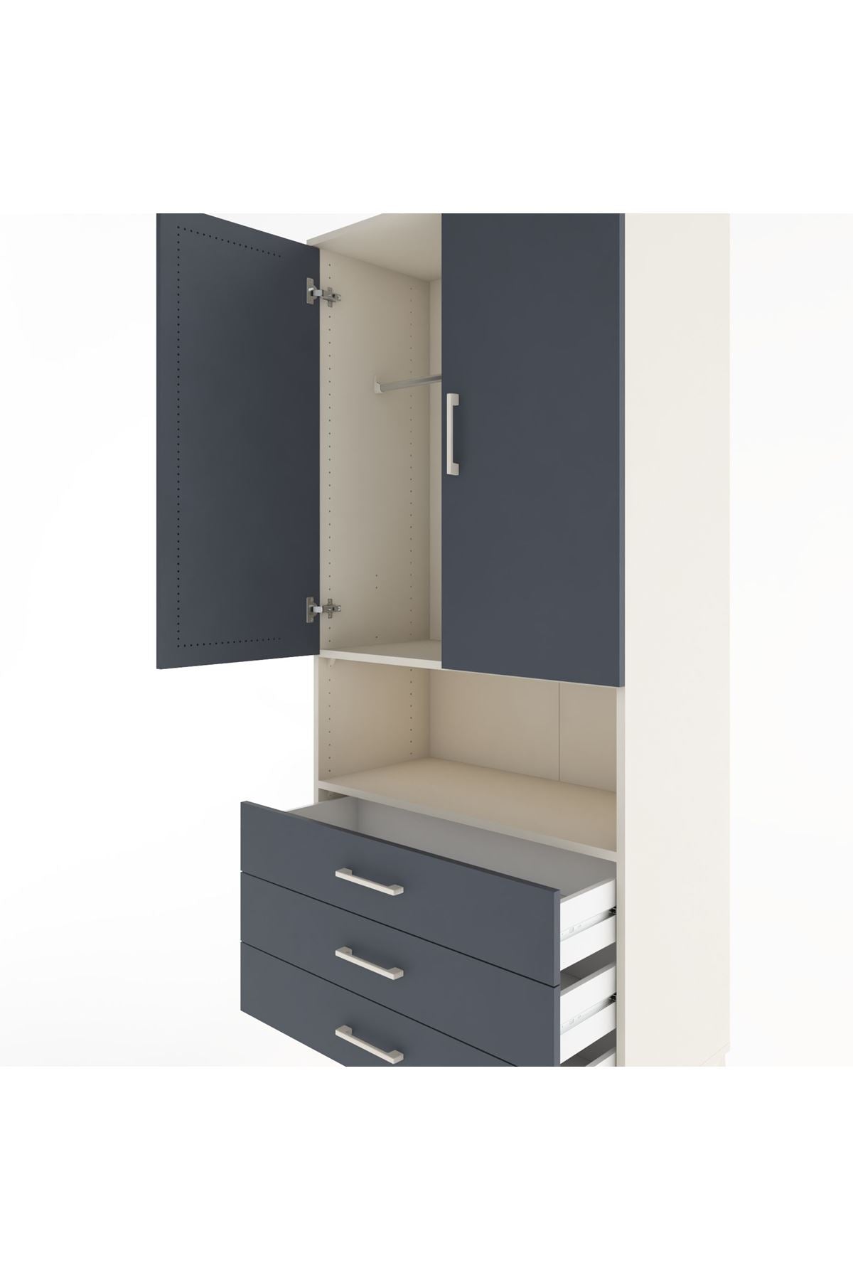 Hyperion Dolap 2 Raflı 3 Çekmeceli Tek Askılı 88x44x195 Aytaşı-Antrasit