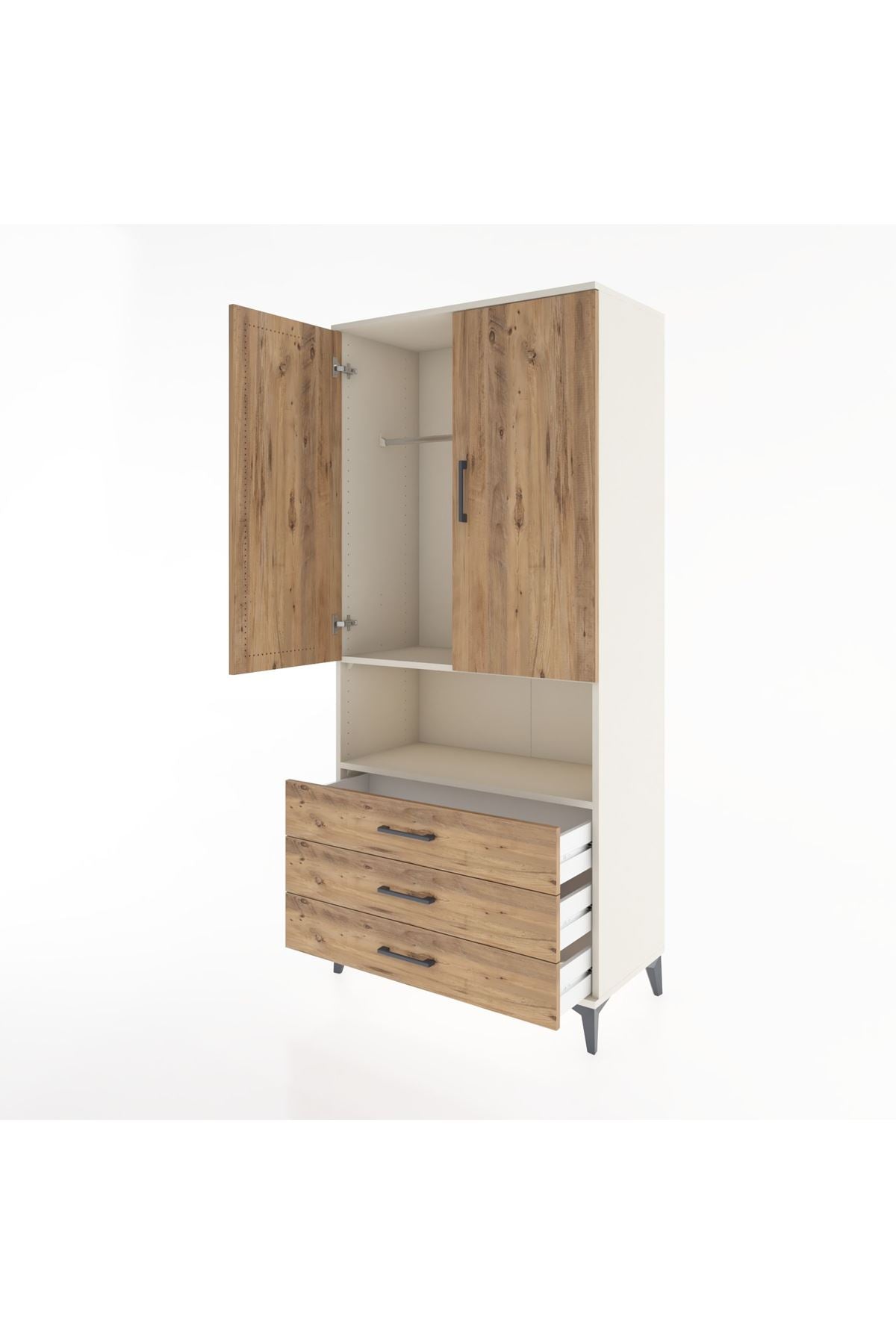 Hyperion Dolap 2 Raflı 3 Çekmeceli Tek Askılı 88x44x195 Aytaşı-Çam