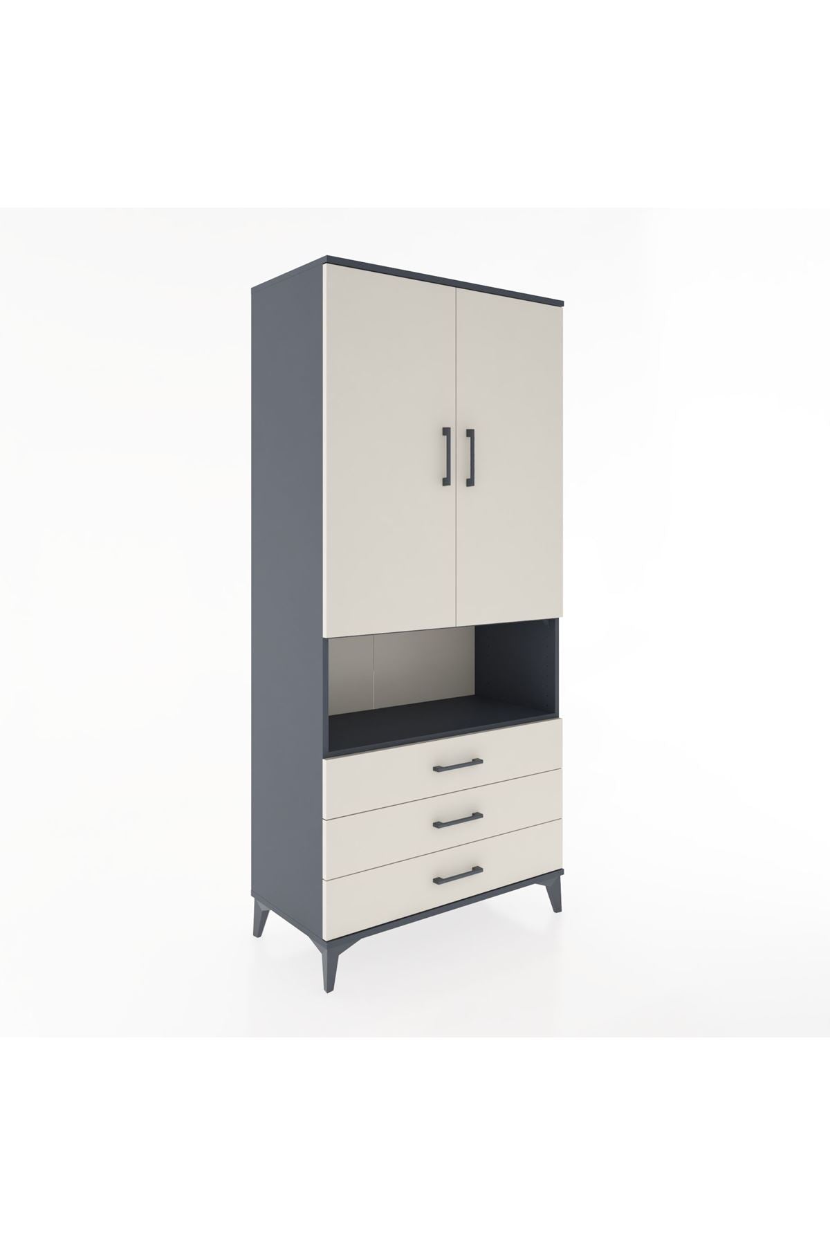 Hyperion Dolap 2 Raflı 3 Çekmeceli Tek Askılı 88x44x195 Antrasit-Aytaşı