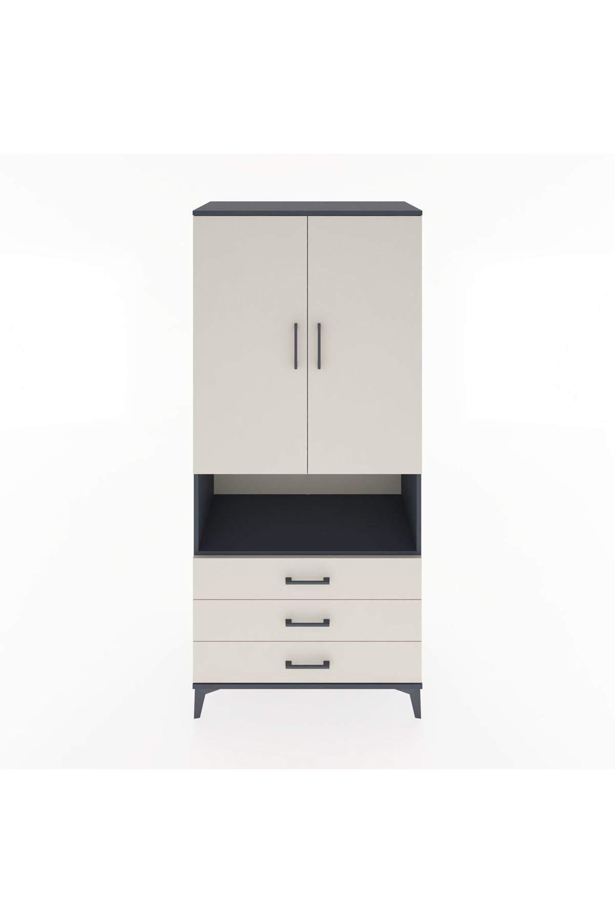 Hyperion Dolap 2 Raflı 3 Çekmeceli Tek Askılı 88x44x195 Antrasit-Aytaşı