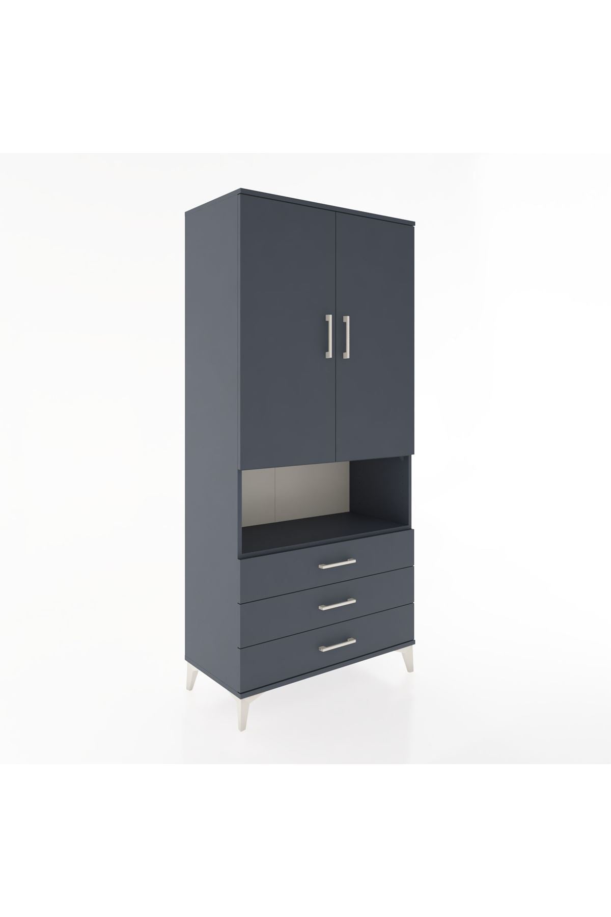 Hyperion Dolap 2 Raflı 3 Çekmeceli Tek Askılı 88x44x195 Antrasit-Antrasit