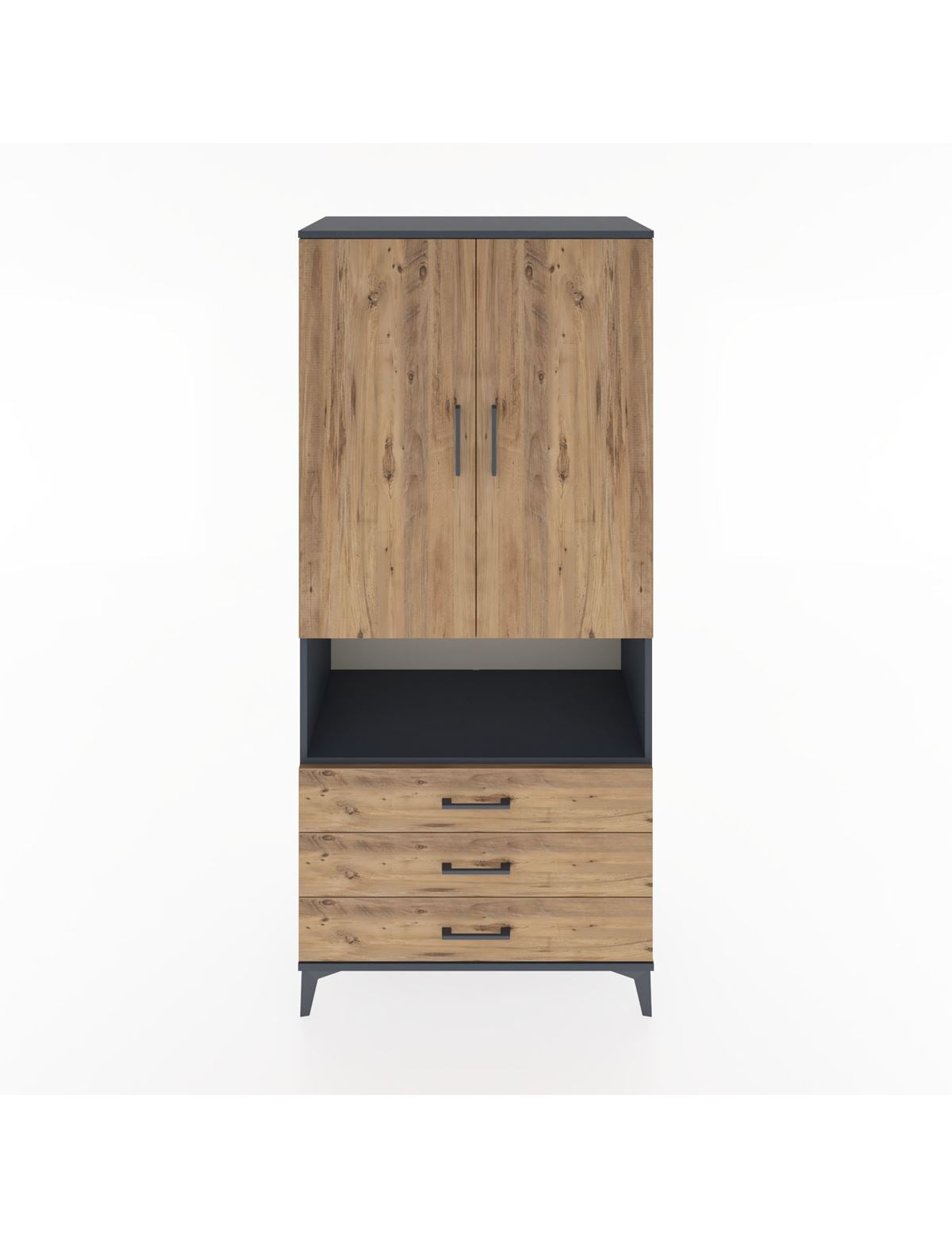 Hyperion Dolap 2 Raflı 3 Çekmeceli Tek Askılı 88x44x195 Antrasit-Çam