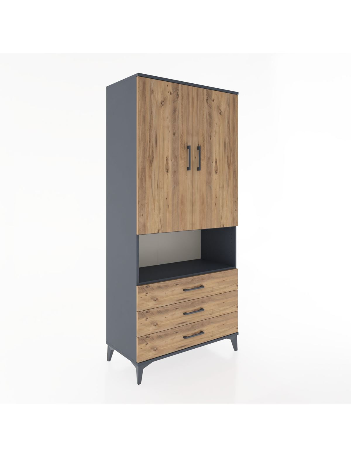 Hyperion Dolap 2 Raflı 3 Çekmeceli Tek Askılı 88x44x195 Antrasit-Çam