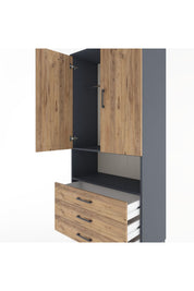 Hyperion Dolap 2 Raflı 3 Çekmeceli Tek Askılı 88x44x195 Antrasit-Çam