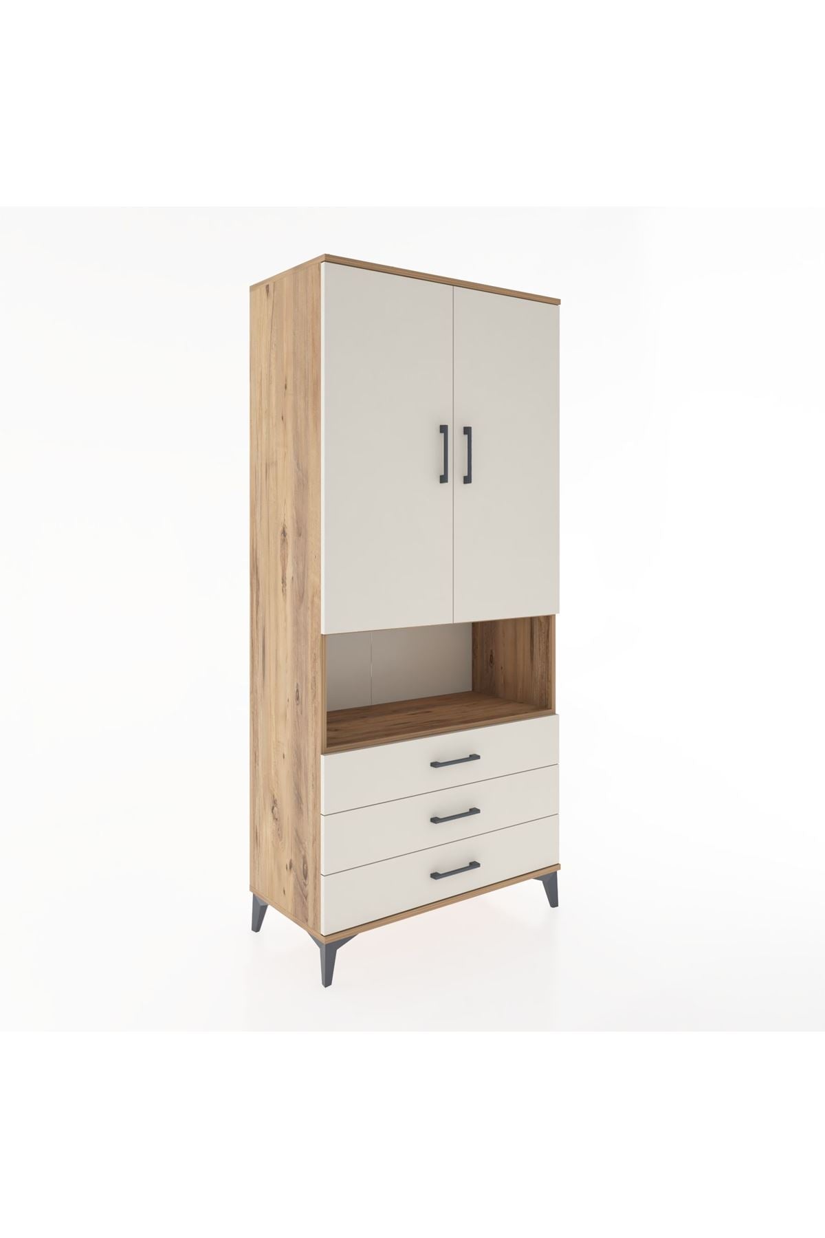 Hyperion Dolap 2 Raflı 3 Çekmeceli Tek Askılı 88x44x195 Çam-Aytaşı