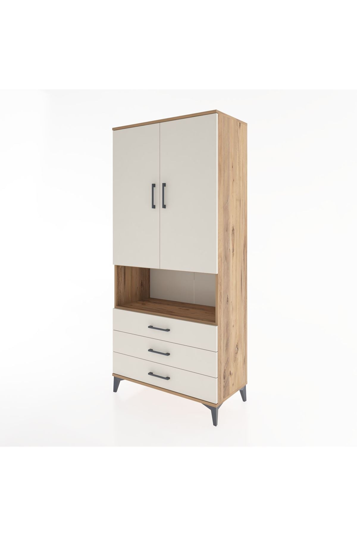 Hyperion Dolap 2 Raflı 3 Çekmeceli Tek Askılı 88x44x195 Çam-Aytaşı