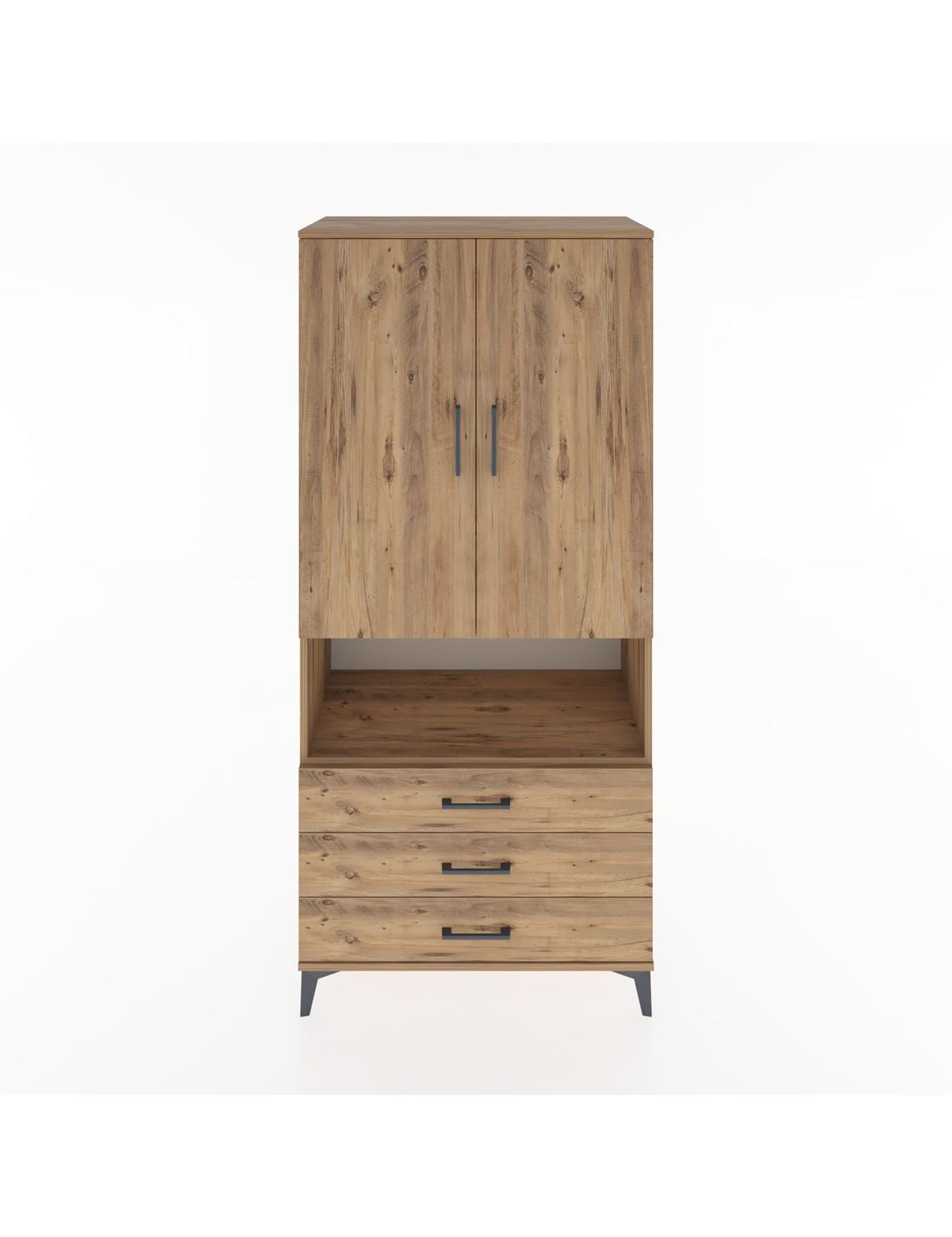 Hyperion Dolap 2 Raflı 3 Çekmeceli Tek Askılı 88x44x195 Çam-Çam