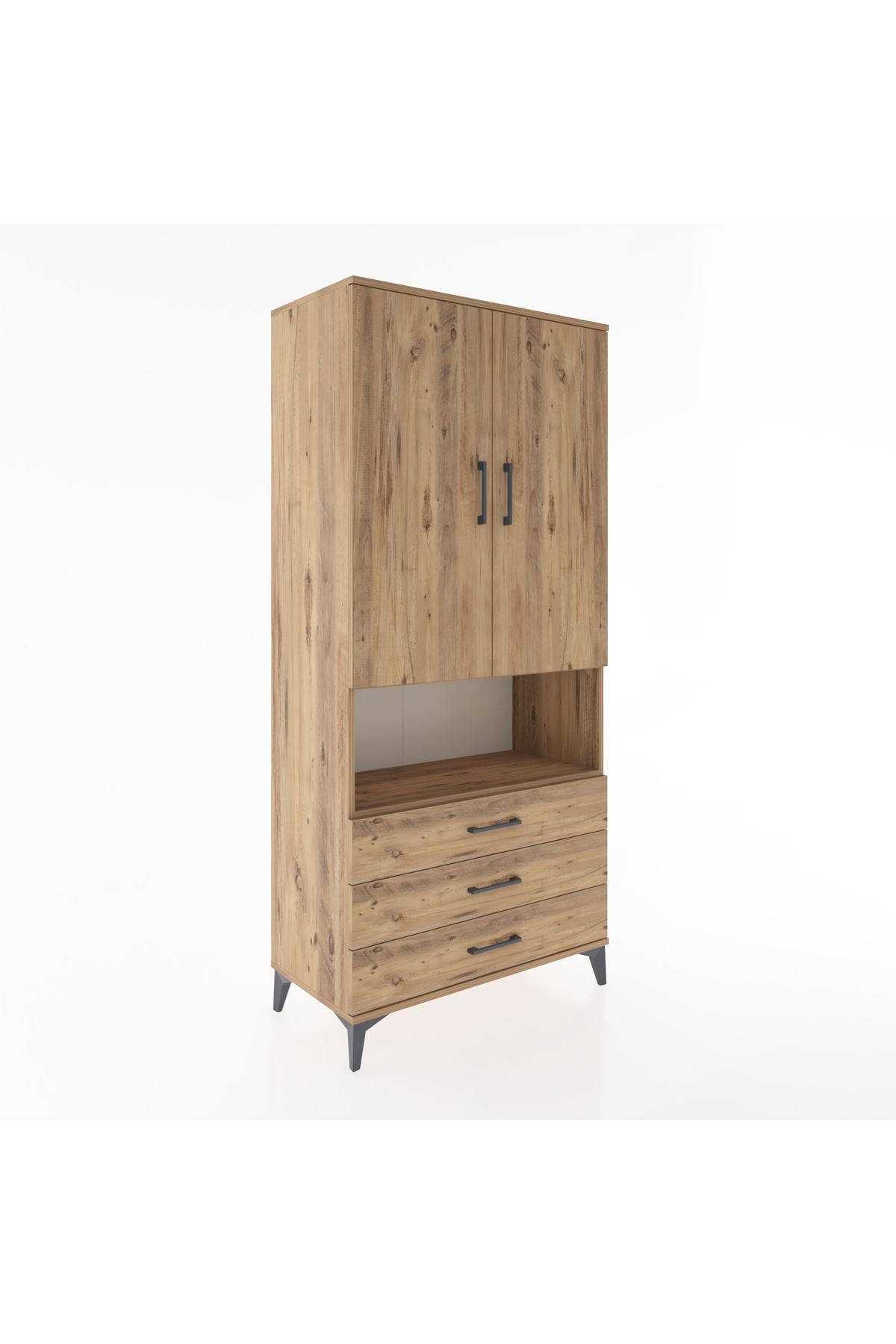 Hyperion Dolap 2 Raflı 3 Çekmeceli Tek Askılı 88x44x195 Çam-Çam