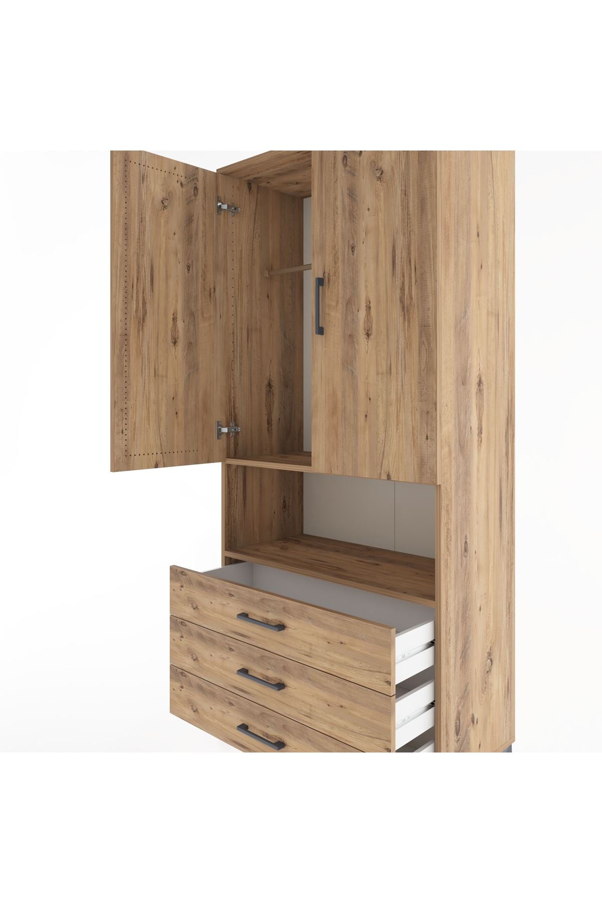 Hyperion Dolap 2 Raflı 3 Çekmeceli Tek Askılı 88x44x195 Çam-Çam