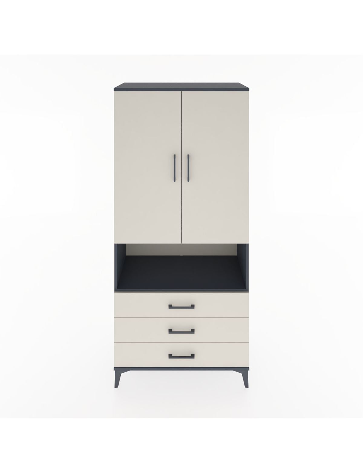 Hyperion Dolap 4 Raflı 3 Çekmeceli 2 Kapaklı 88x44x195 Antrasit-Aytaşı