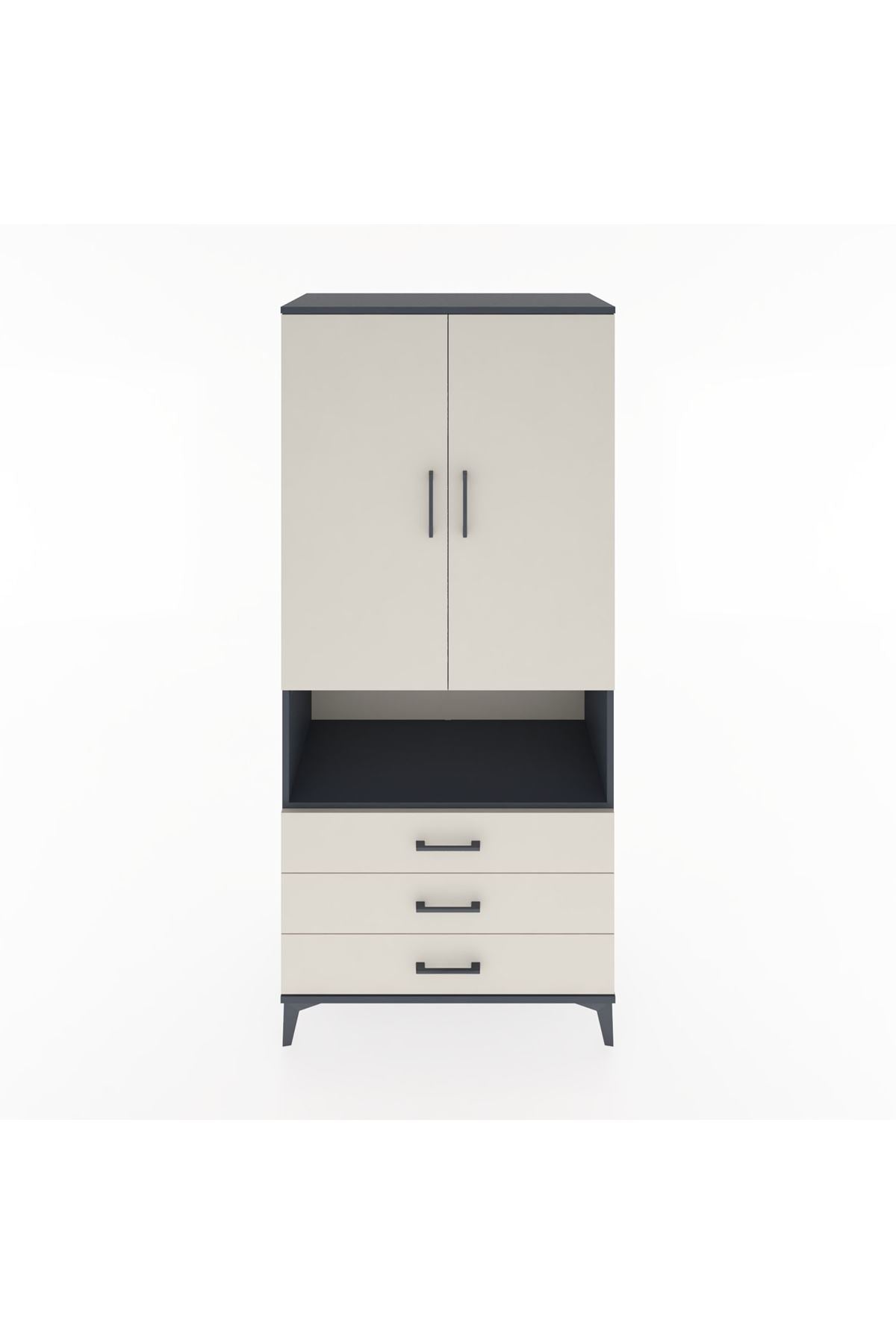 Hyperion Dolap 4 Raflı 3 Çekmeceli 2 Kapaklı 88x44x195 Antrasit-Aytaşı