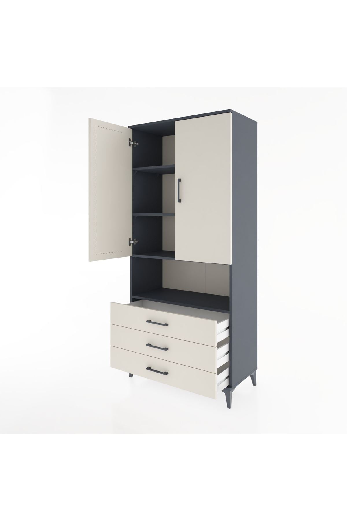 Hyperion Dolap 4 Raflı 3 Çekmeceli 2 Kapaklı 88x44x195 Antrasit-Aytaşı