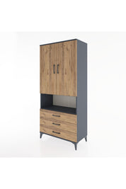 Hyperion Dolap 4 Raflı 3 Çekmeceli 2 Kapaklı 88x44x195 Antrasit-Çam