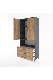 Hyperion Dolap 4 Raflı 3 Çekmeceli 2 Kapaklı 88x44x195 Antrasit-Çam
