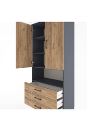 Hyperion Dolap 4 Raflı 3 Çekmeceli 2 Kapaklı 88x44x195 Antrasit-Çam