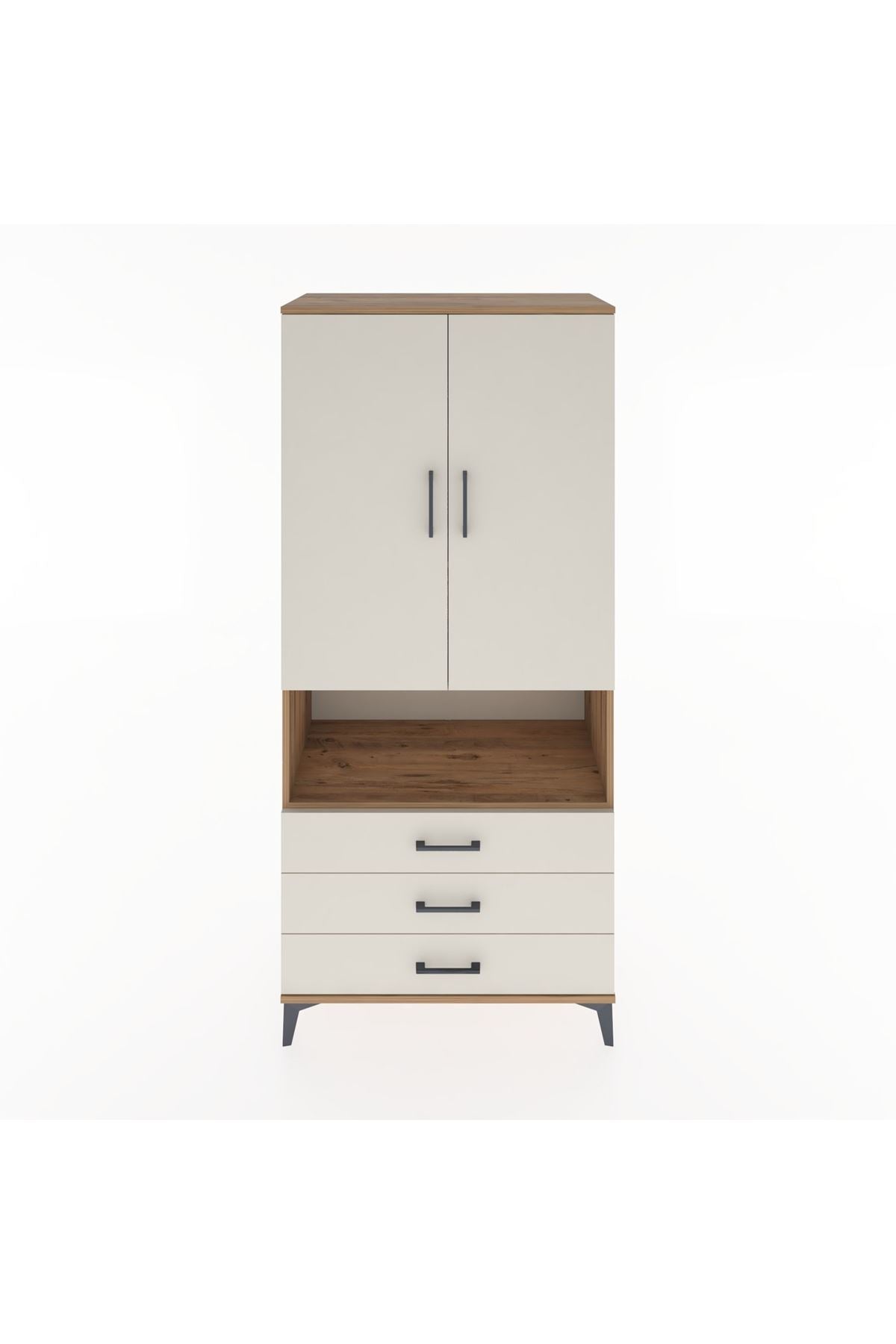 Hyperion Dolap 4 Raflı 3 Çekmeceli 2 Kapaklı 88x44x195 Çam-Aytaşı