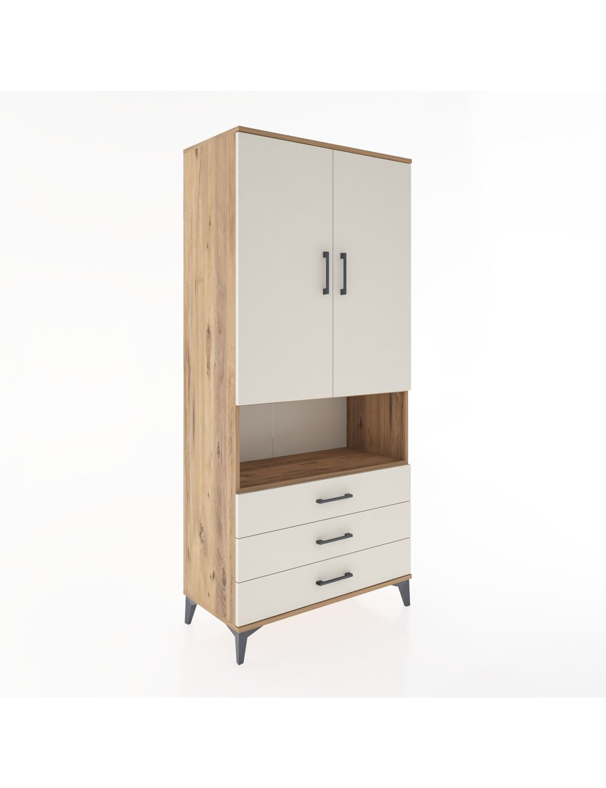 Hyperion Dolap 4 Raflı 3 Çekmeceli 2 Kapaklı 88x44x195 Çam-Aytaşı