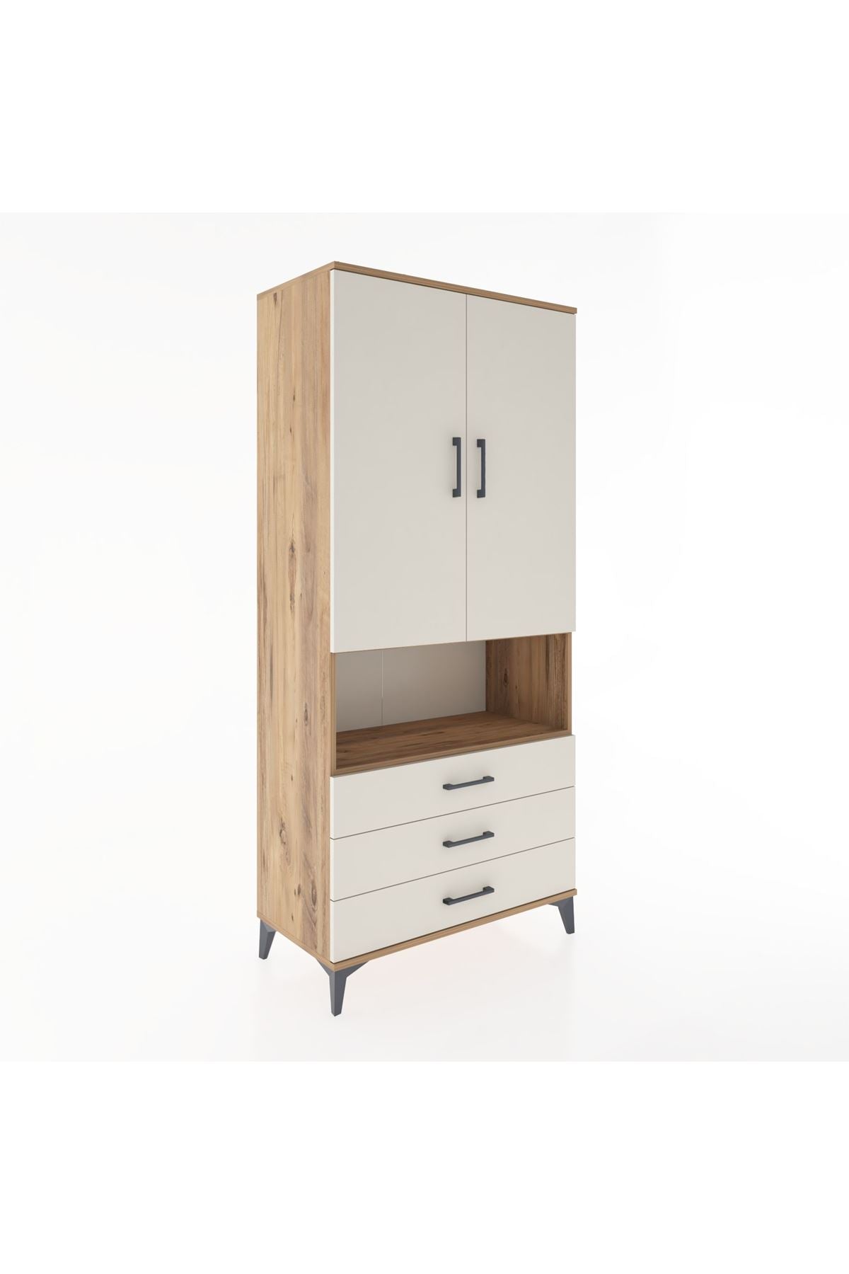 Hyperion Dolap 4 Raflı 3 Çekmeceli 2 Kapaklı 88x44x195 Çam-Aytaşı