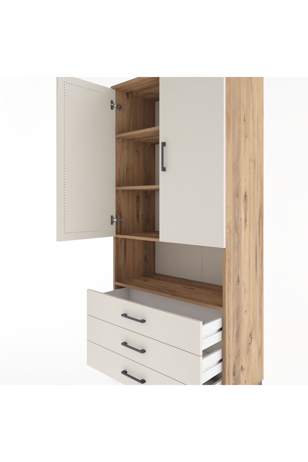 Hyperion Dolap 4 Raflı 3 Çekmeceli 2 Kapaklı 88x44x195 Çam-Aytaşı