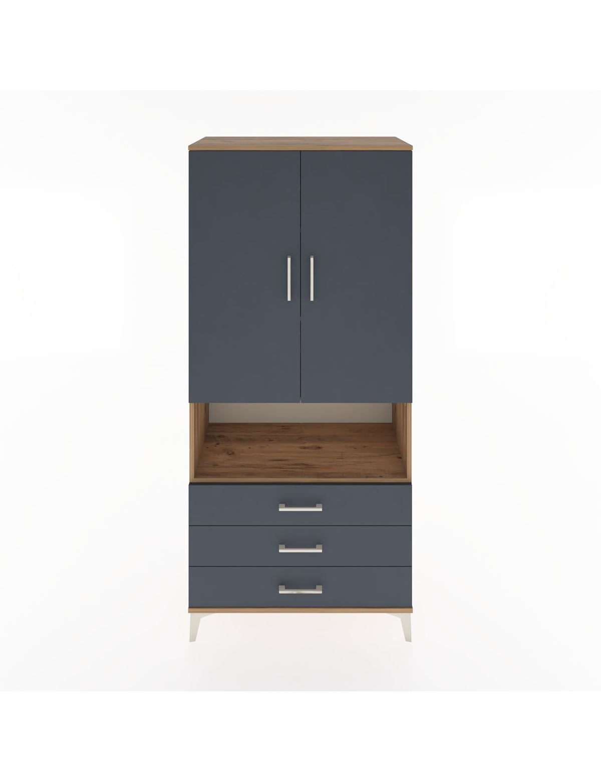 Hyperion Dolap 4 Raflı 3 Çekmeceli 2 Kapaklı 88x44x195 Çam-Antrasit