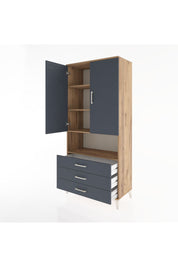 Hyperion Dolap 4 Raflı 3 Çekmeceli 2 Kapaklı 88x44x195 Çam-Antrasit