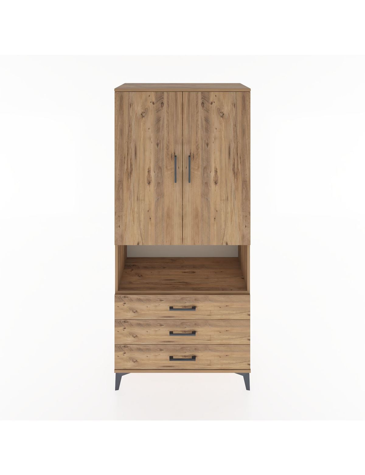 Hyperion Dolap 4 Raflı 3 Çekmeceli 2 Kapaklı 88x44x195 Çam-Çam