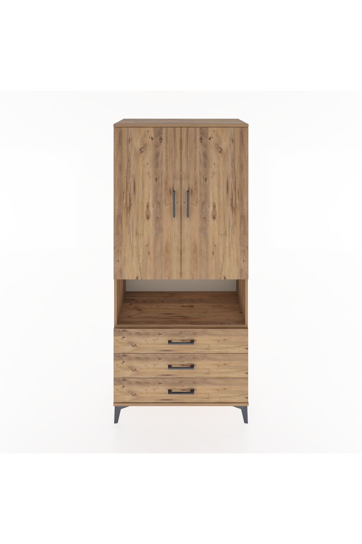 Hyperion Dolap 4 Raflı 3 Çekmeceli 2 Kapaklı 88x44x195 Çam-Çam