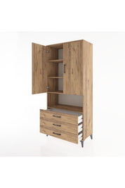 Hyperion Dolap 4 Raflı 3 Çekmeceli 2 Kapaklı 88x44x195 Çam-Çam