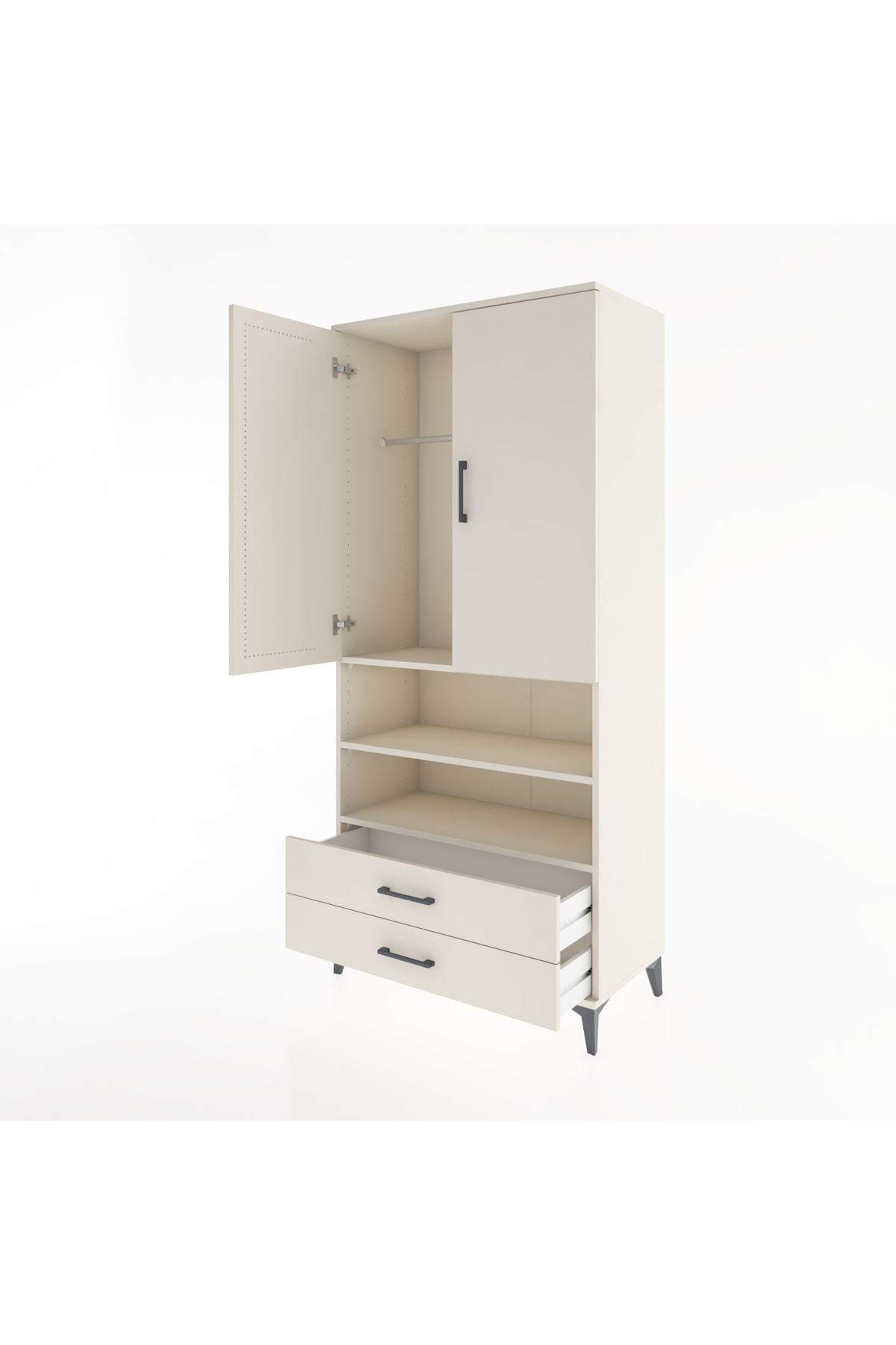 Hyperion Dolap 3 Raflı 2 Çekmeceli Tek Askılı 88x44x195 Aytaşı-Aytaşı