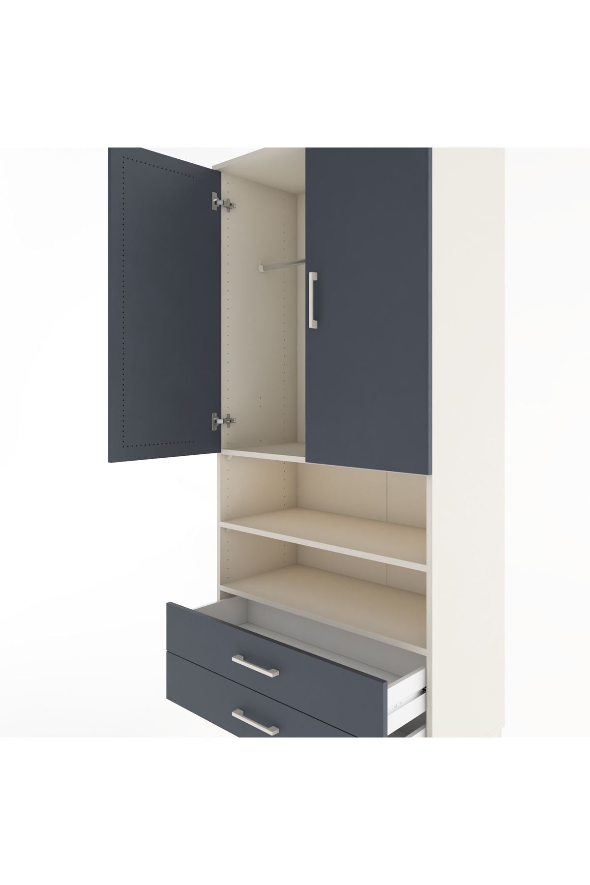 Hyperion Dolap 3 Raflı 2 Çekmeceli Tek Askılı 88x44x195 Aytaşı-Antrasit