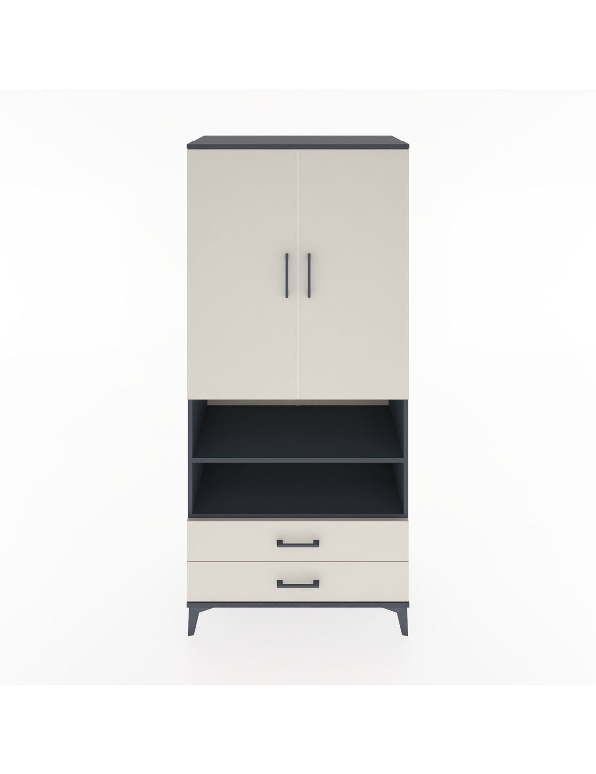 Hyperion Dolap 3 Raflı 2 Çekmeceli Tek Askılı 88x44x195 Antrasit-Aytaşı