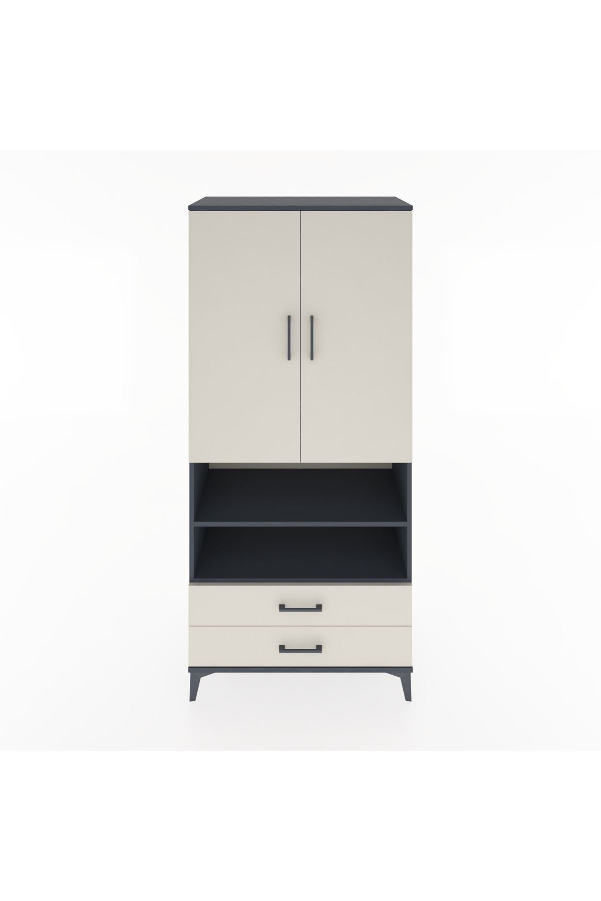 Hyperion Dolap 3 Raflı 2 Çekmeceli Tek Askılı 88x44x195 Antrasit-Aytaşı