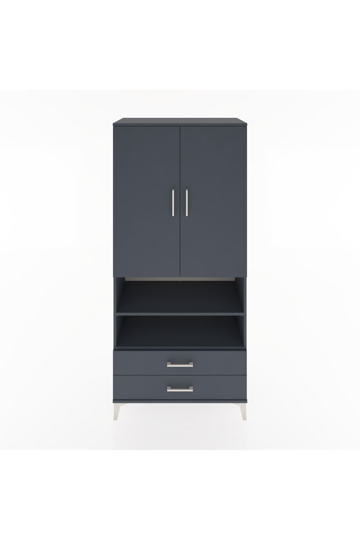 Hyperion Dolap 3 Raflı 2 Çekmeceli Tek Askılı 88x44x195 Antrasit-Antrasit