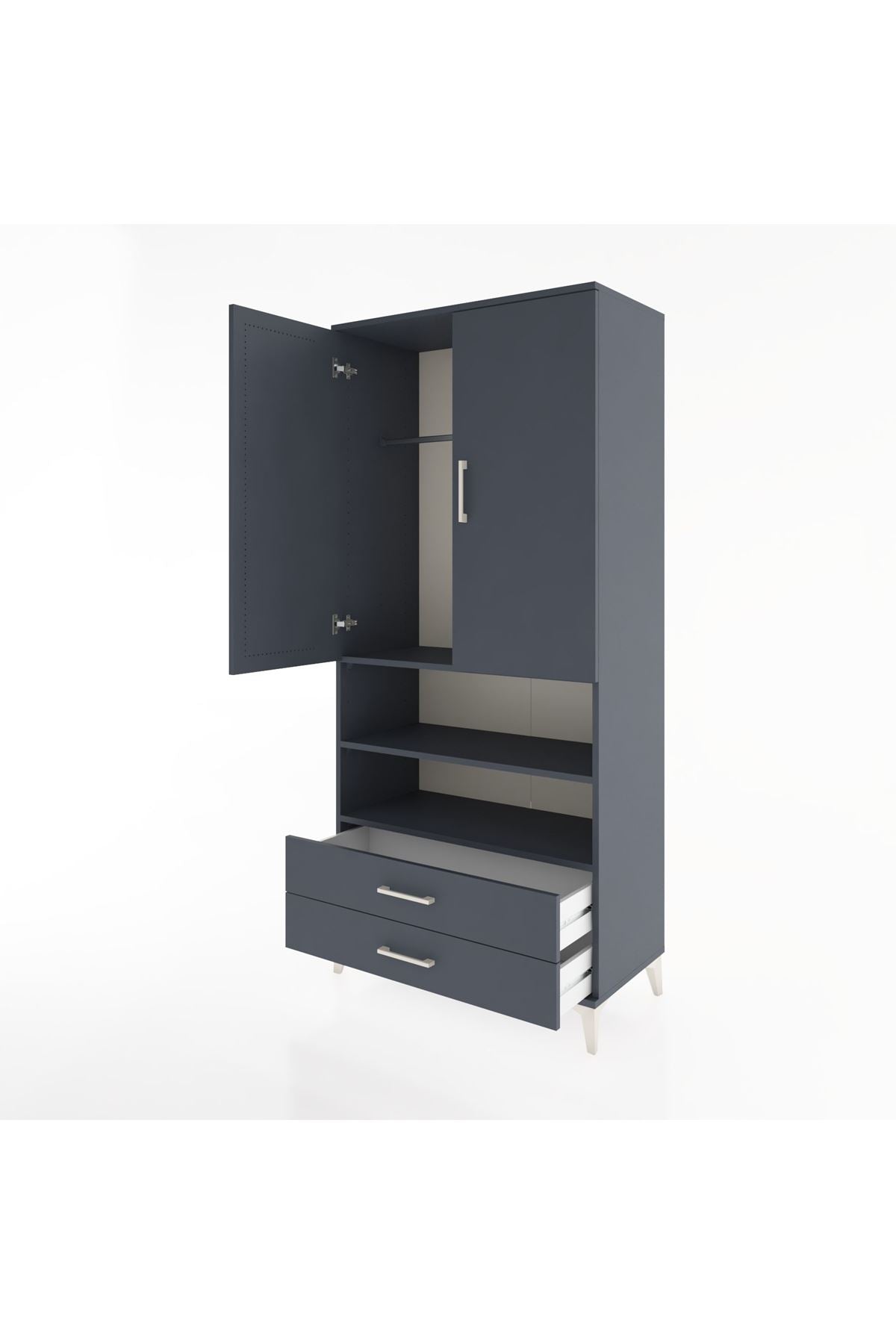 Hyperion Dolap 3 Raflı 2 Çekmeceli Tek Askılı 88x44x195 Antrasit-Antrasit