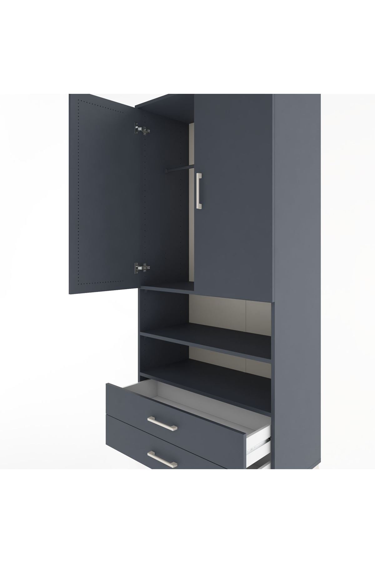 Hyperion Dolap 3 Raflı 2 Çekmeceli Tek Askılı 88x44x195 Antrasit-Antrasit