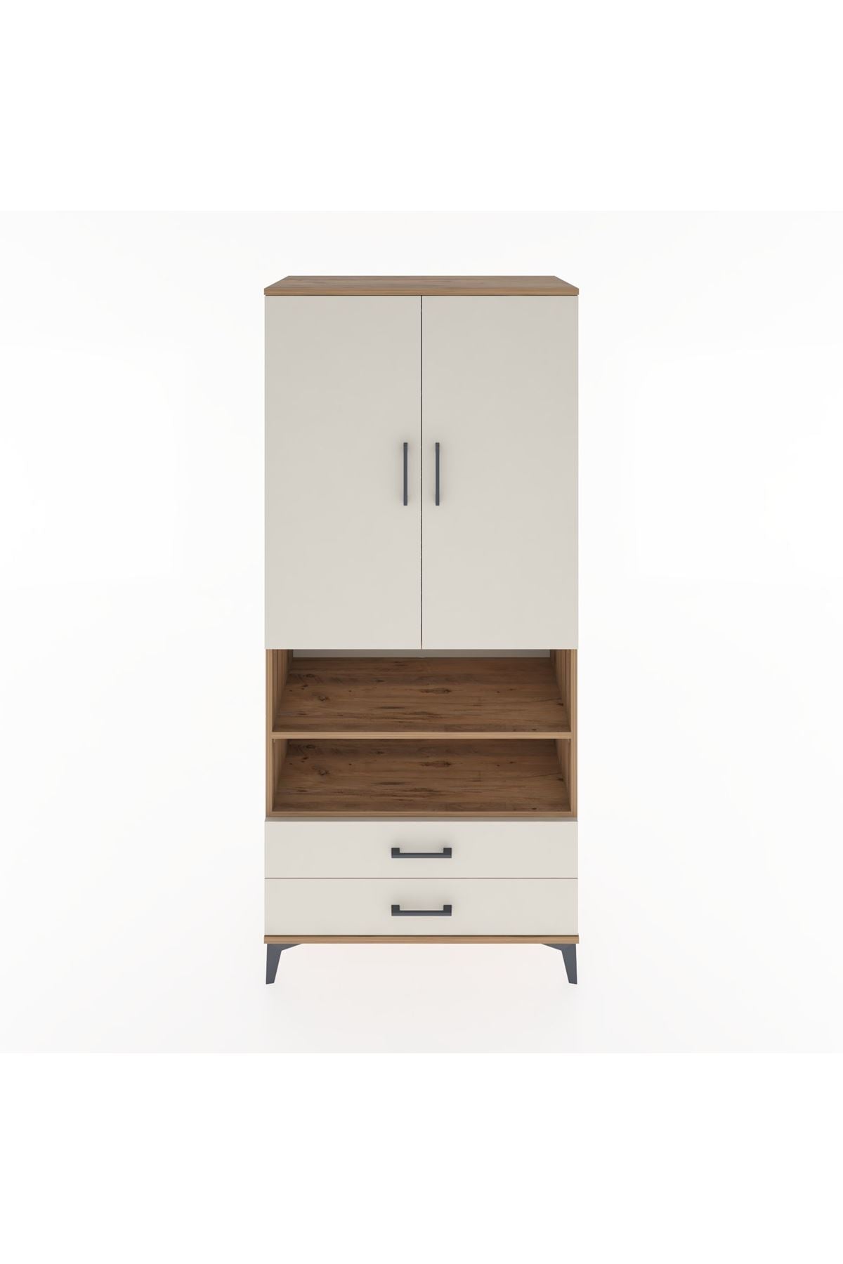 Hyperion Dolap 3 Raflı 2 Çekmeceli Tek Askılı 88x44x195 Çam-Aytaşı