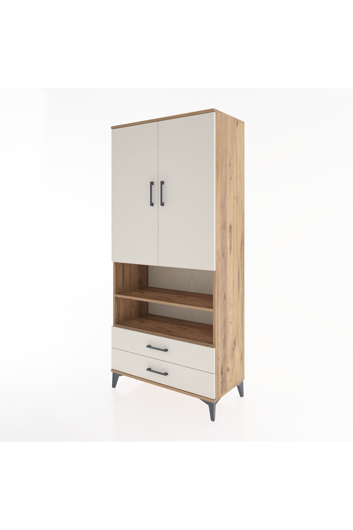 Hyperion Dolap 3 Raflı 2 Çekmeceli Tek Askılı 88x44x195 Çam-Aytaşı