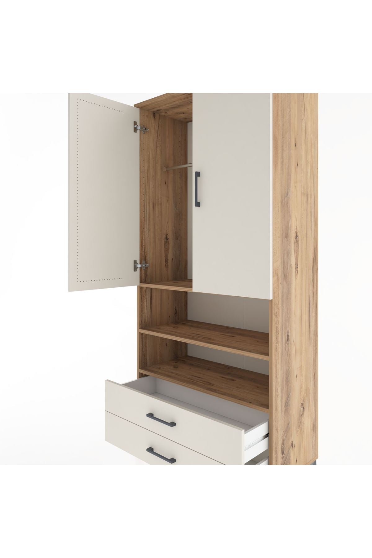 Hyperion Dolap 3 Raflı 2 Çekmeceli Tek Askılı 88x44x195 Çam-Aytaşı