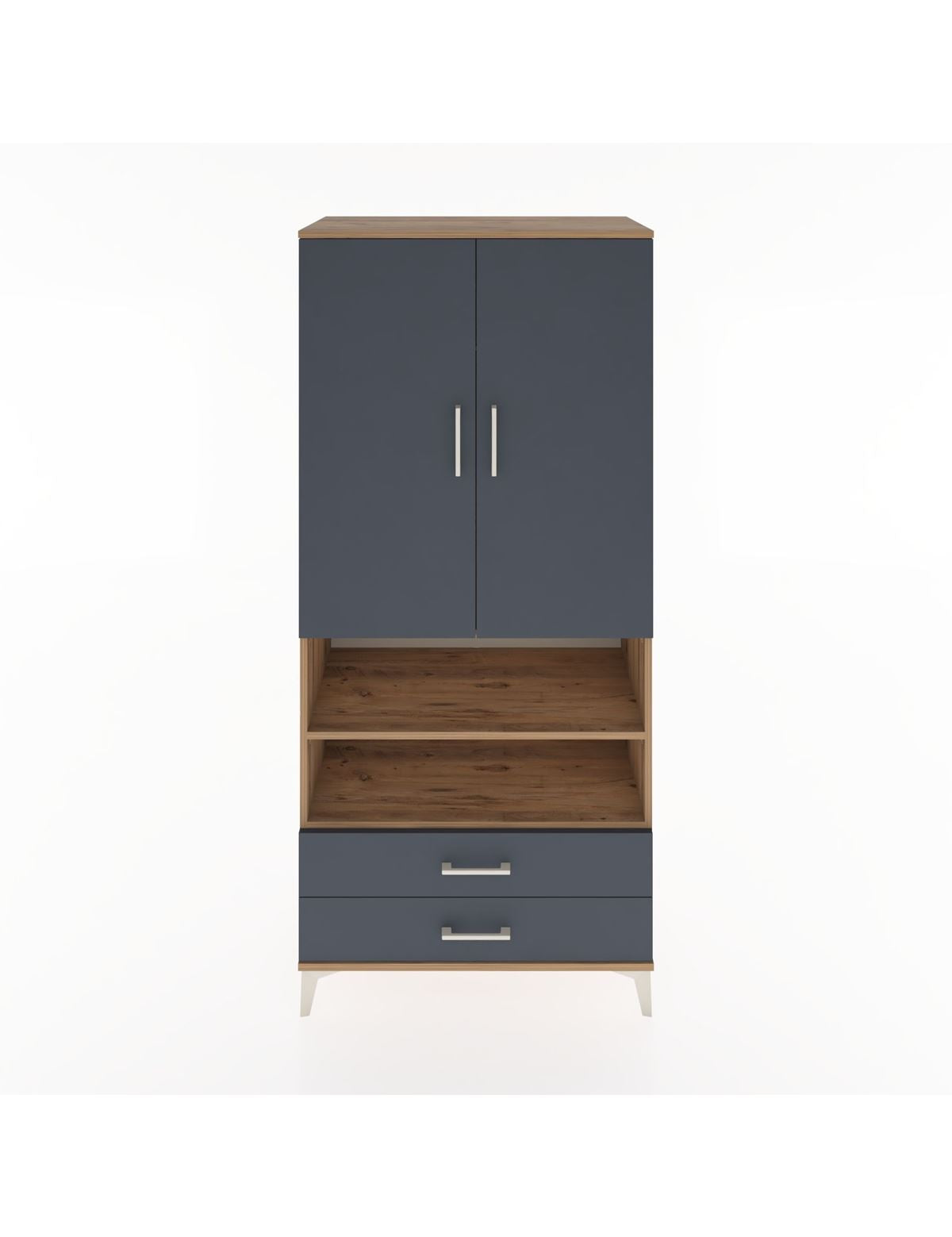 Hyperion Dolap 3 Raflı 2 Çekmeceli Tek Askılı 88x44x195 Çam-Antrasit