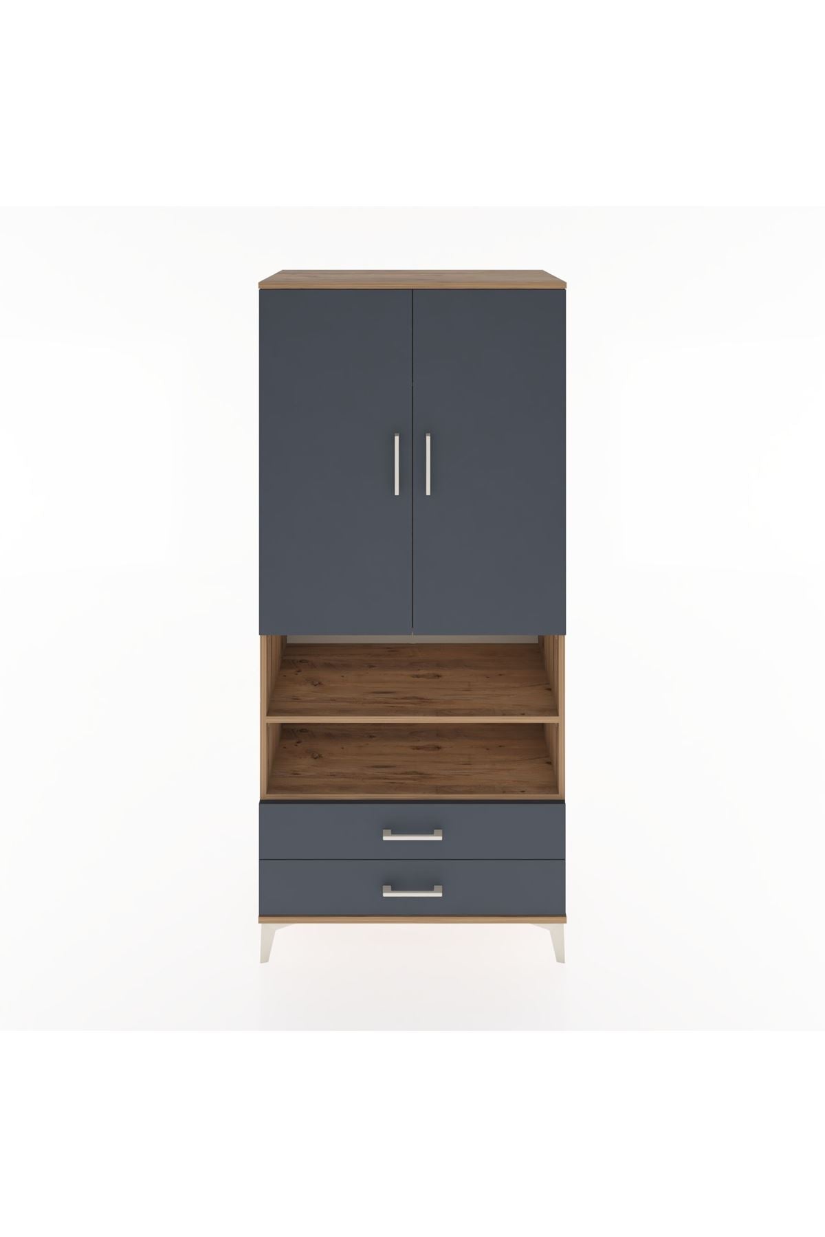 Hyperion Dolap 3 Raflı 2 Çekmeceli Tek Askılı 88x44x195 Çam-Antrasit