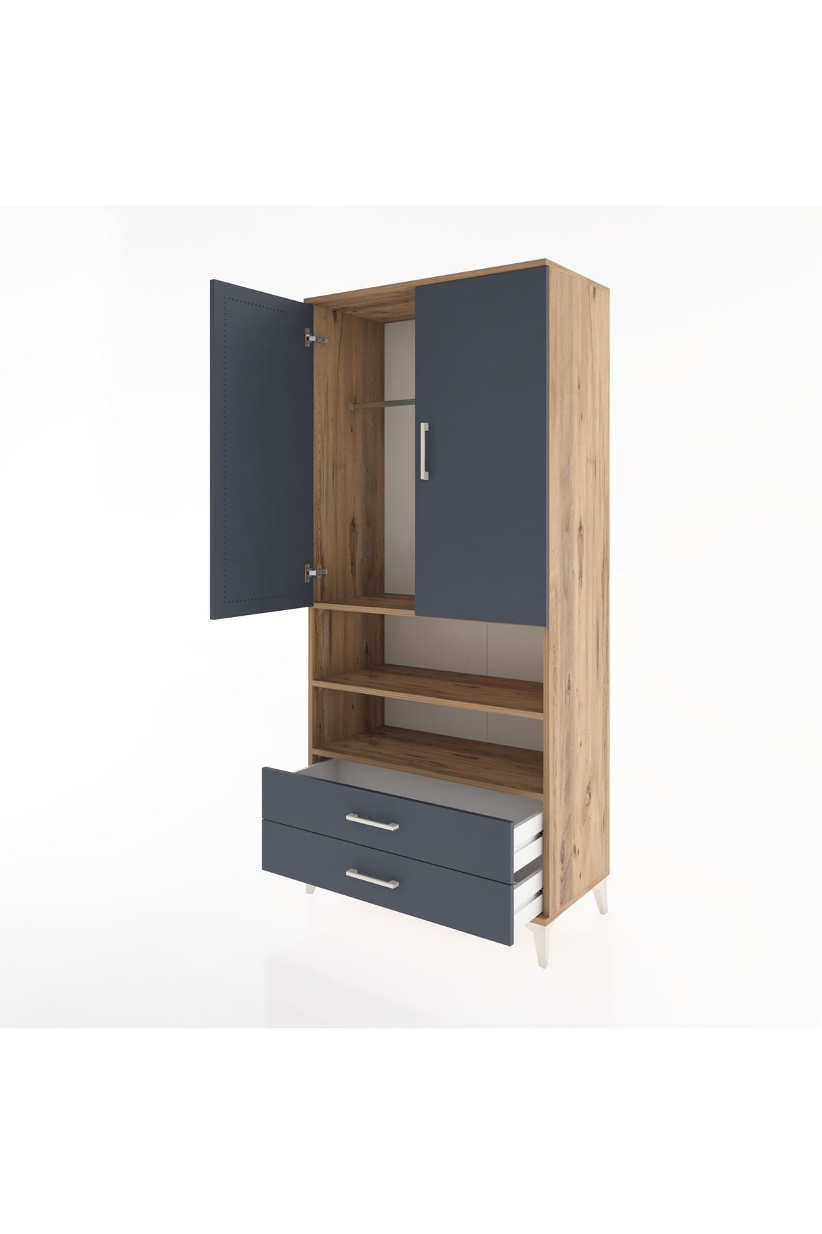 Hyperion Dolap 3 Raflı 2 Çekmeceli Tek Askılı 88x44x195 Çam-Antrasit