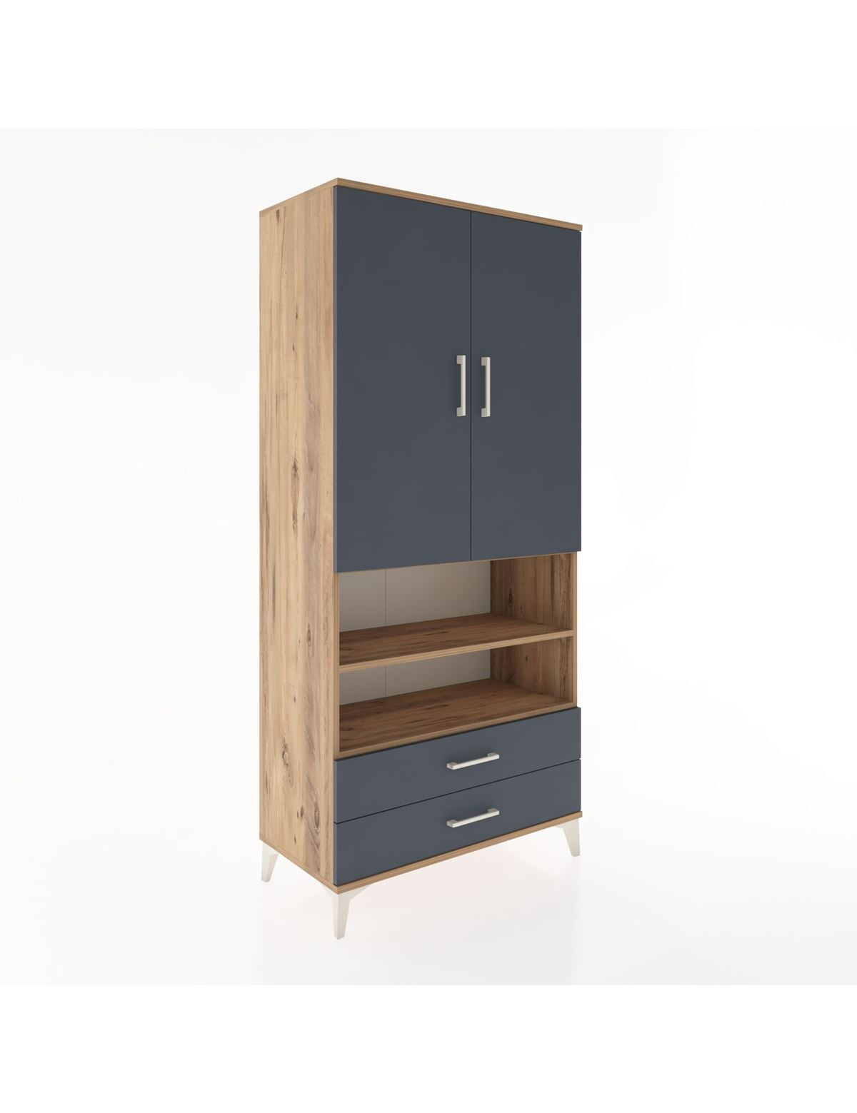 Hyperion Dolap 3 Raflı 2 Çekmeceli Tek Askılı 88x44x195 Çam-Antrasit