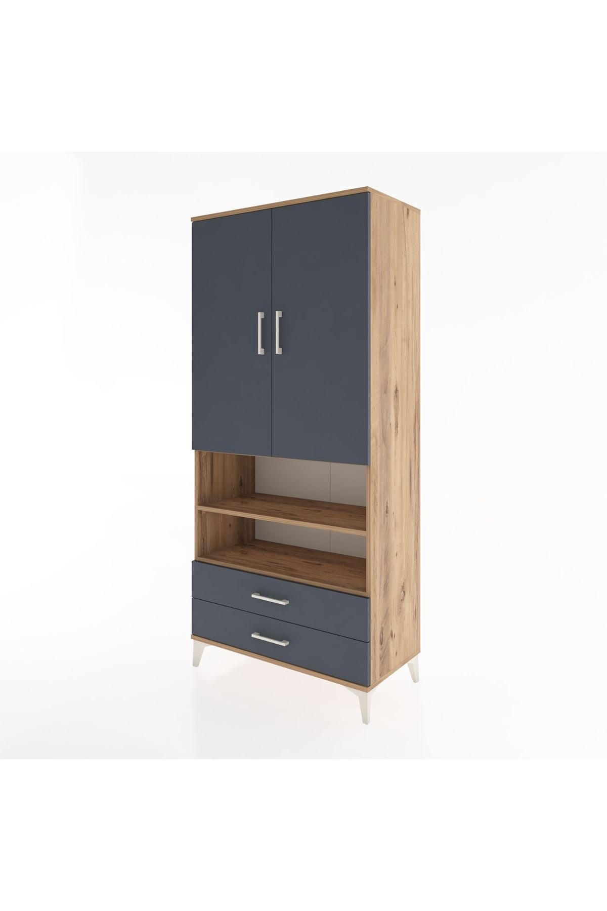 Hyperion Dolap 3 Raflı 2 Çekmeceli Tek Askılı 88x44x195 Çam-Antrasit