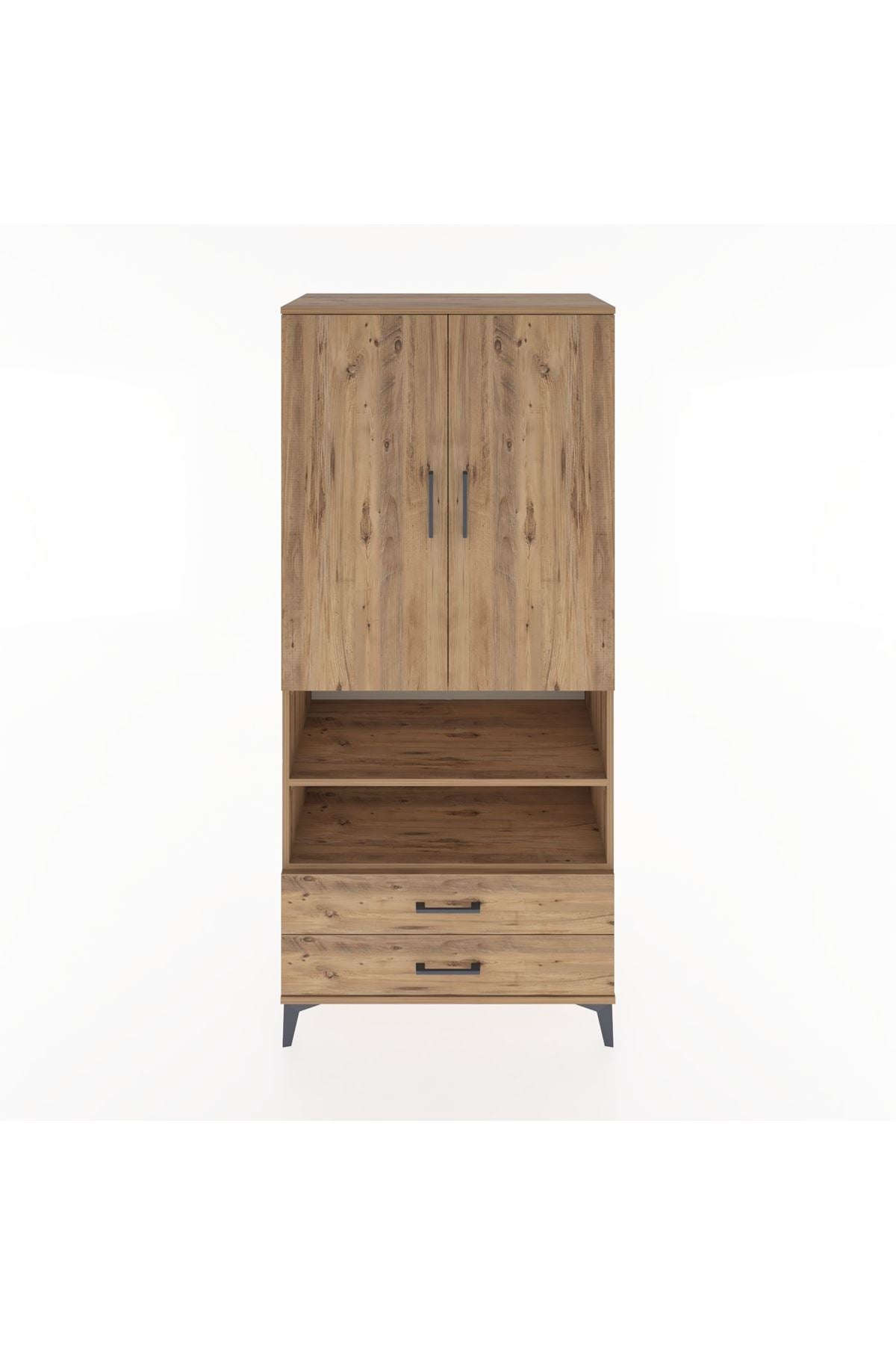 Hyperion Dolap 3 Raflı 2 Çekmeceli Tek Askılı 88x44x195 Çam-Çam